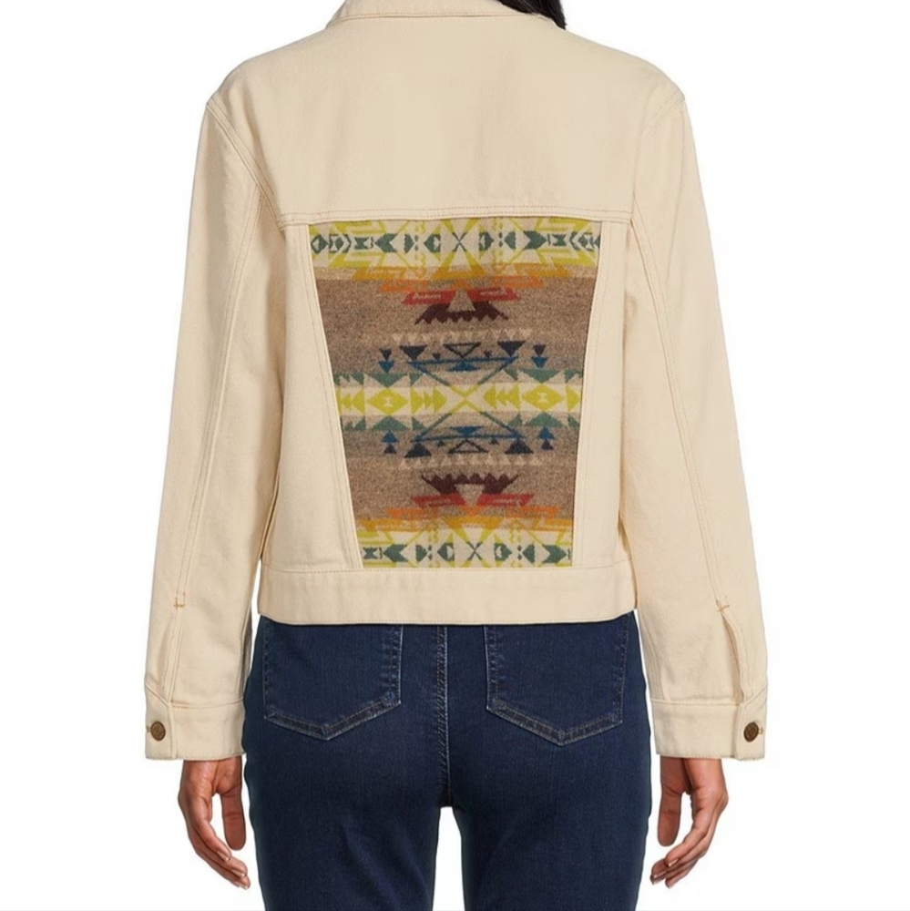 Pendleton Point Collar Long Sleeve Pocketed Demin Wool Blend Trucker Jacket L - Picture 2 of 6